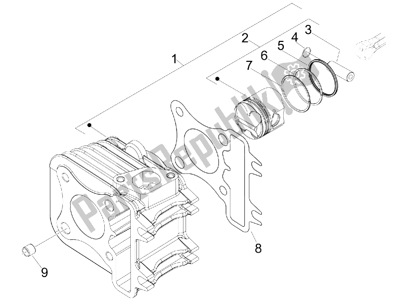 Toutes les pièces pour le Unité Cylindre-piston-axe De Poignet du Vespa LX 50 4T 4V NL 2011