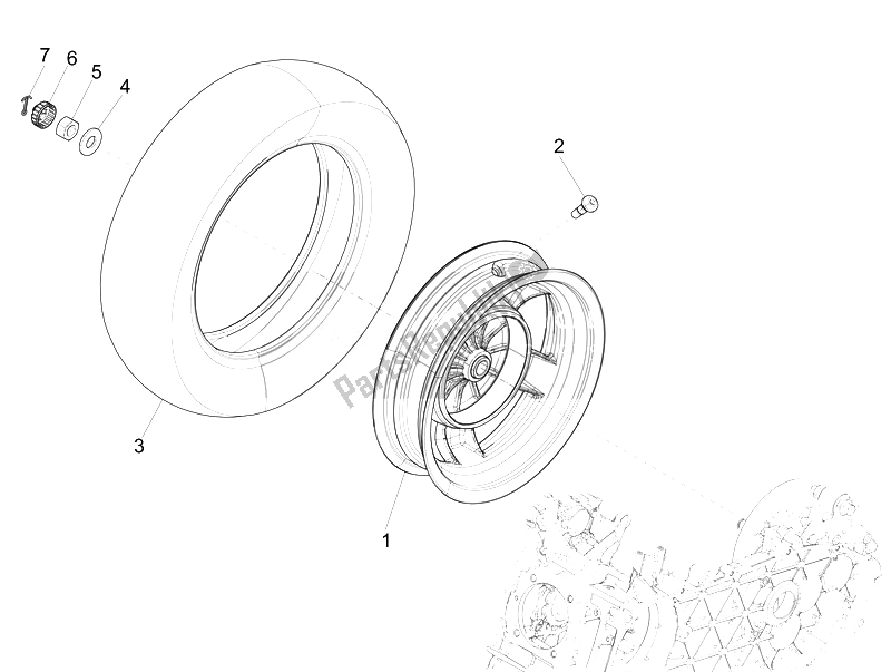 Todas as partes de Roda Traseira do Vespa Vespa Primavera 50 4T 4V EU 2014