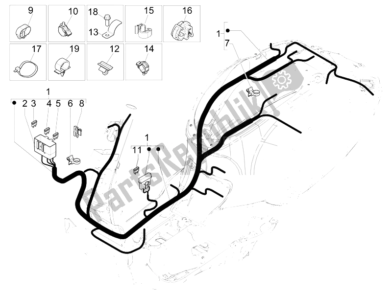 Alle onderdelen voor de Hoofdkabelboom van de Vespa Sprint 50 4T 4V USA 2014