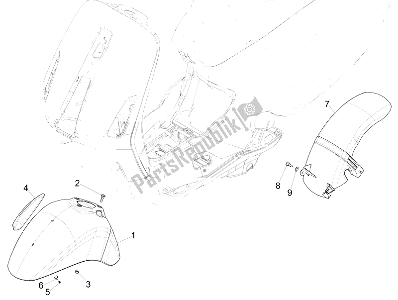 Toutes les pièces pour le Logement De Roue - Garde-boue du Vespa 150 4T 3V IE Primavera 2014