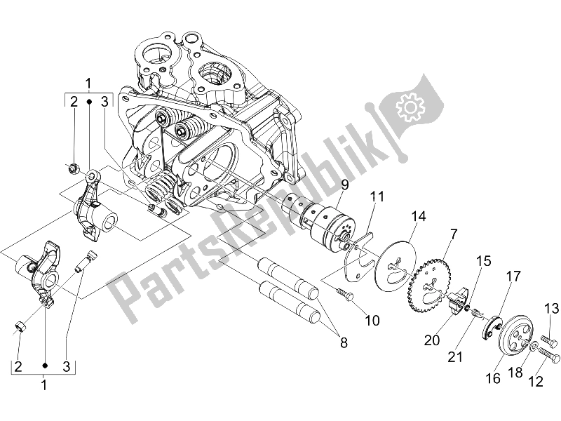 Toutes les pièces pour le Leviers à Bascule Support Unité du Vespa LX 150 4T E3 2009