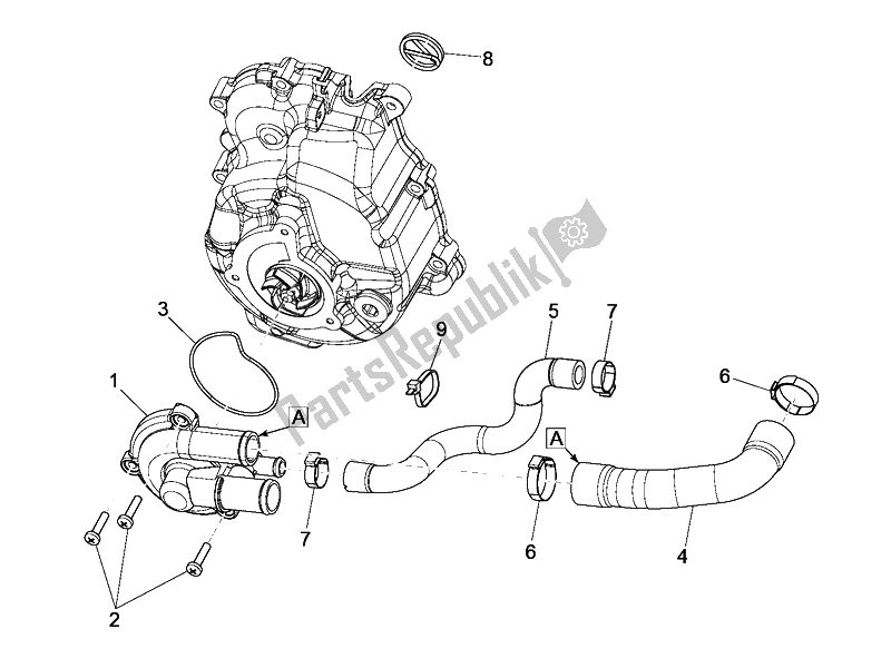 Alle onderdelen voor de Koelere Pomp van de Vespa GTS 300 IE ABS China 2014