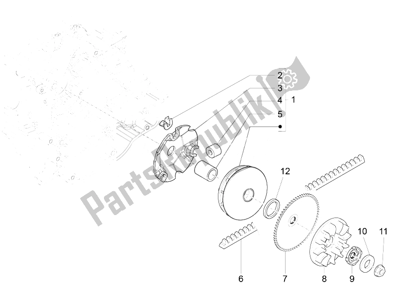 All parts for the Driving Pulley of the Vespa Vespa Primavera 50 4T 4V EU 2014