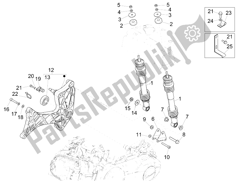 Toutes les pièces pour le Suspension Arrière - Amortisseur / S du Vespa GTS 300 IE Super ABS USA 2014