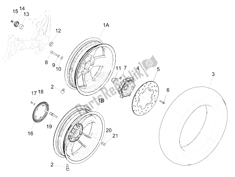 All parts for the Rear Wheel of the Vespa GTS 125 4T IE Super E3 2009