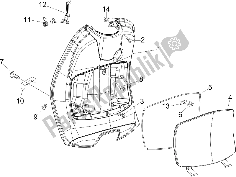 Tutte le parti per il Vano Portaoggetti Anteriore - Pannello Di Protezione Per Le Ginocchia del Vespa LX 125 4T E3 2006