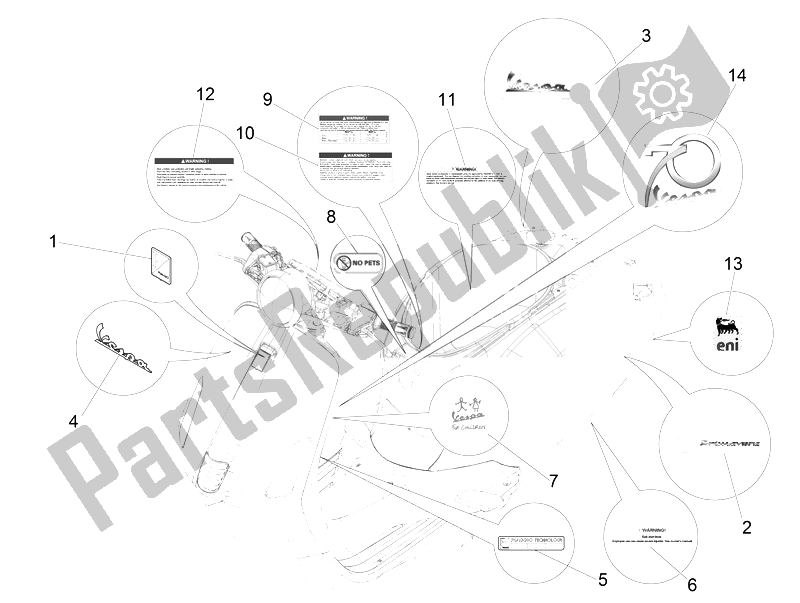 Tutte le parti per il Piatti - Emblemi del Vespa Vespa Primavera 50 4T 4V USA Canada 2014