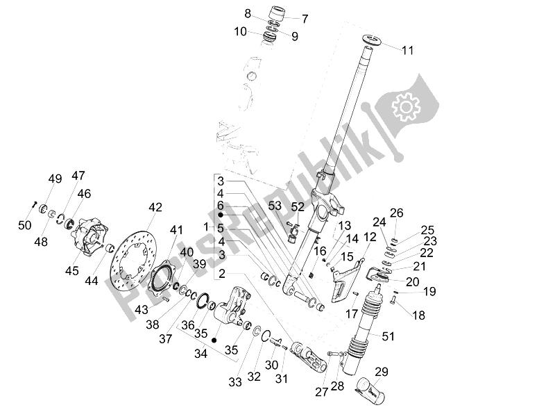 Alle onderdelen voor de Vork / Stuurbuis - Stuurlagereenheid van de Vespa 946 125 2014