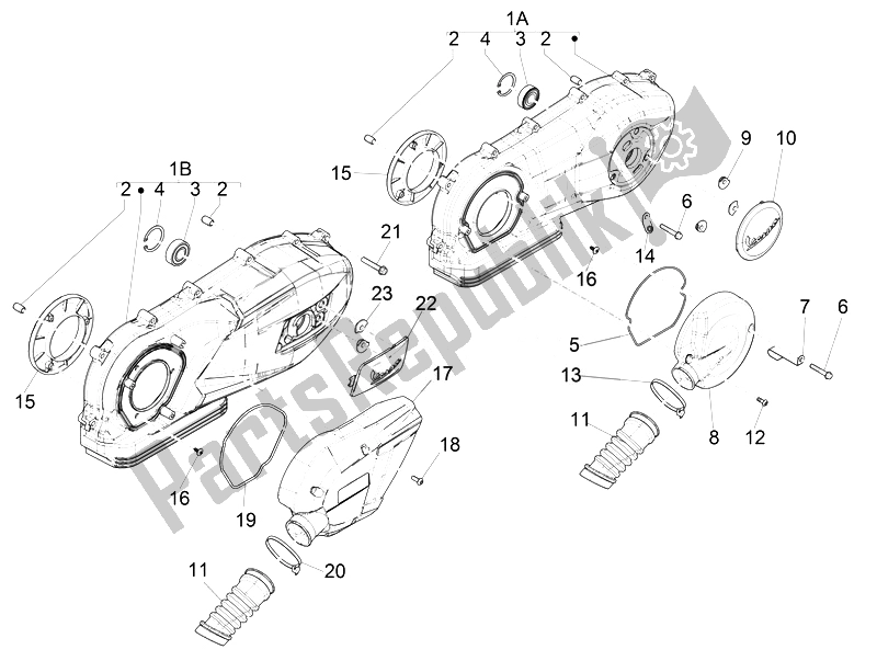 All parts for the Crankcase Cover - Crankcase Cooling of the Vespa Vespa 125 4T 3V IE Primavera EU 2014