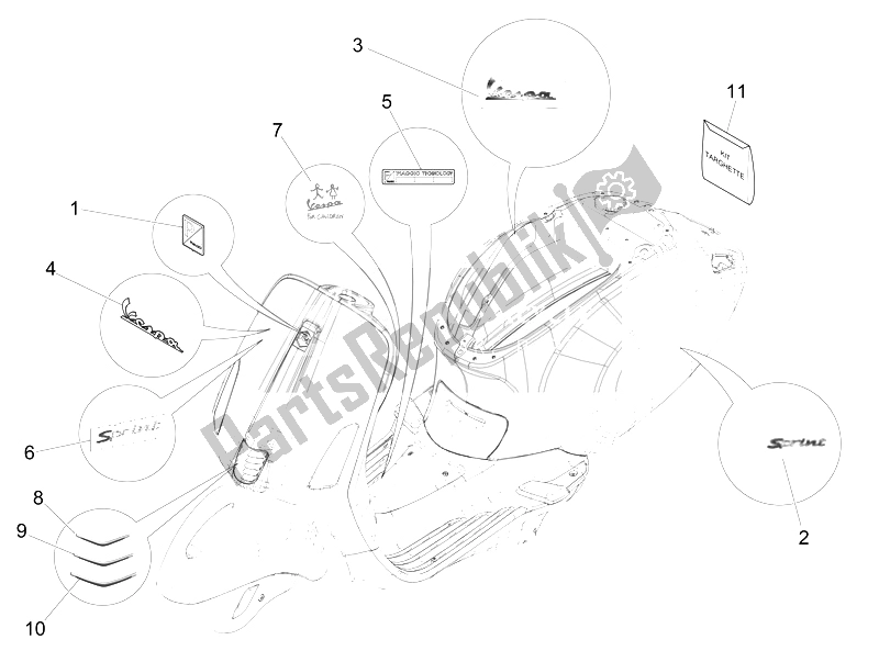 Toutes les pièces pour le Plaques - Emblèmes du Vespa Vespa Sprint 50 4T 2V 25 KMH EU 2014