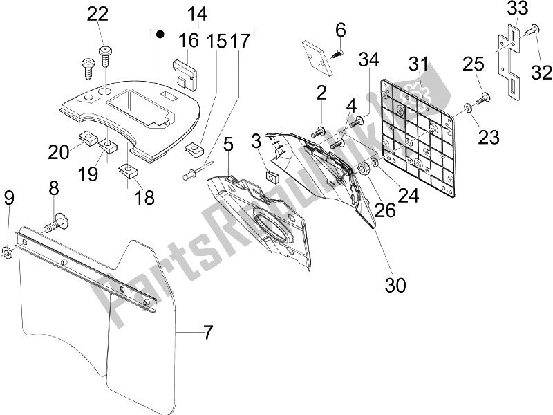 All parts for the Rear Cover - Splash Guard of the Vespa LXV 125 4T E3 2006