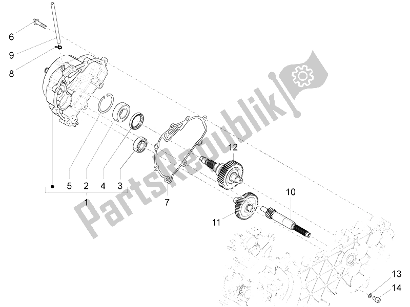 All parts for the Reduction Unit of the Vespa S 125 4T 3V IE 2012