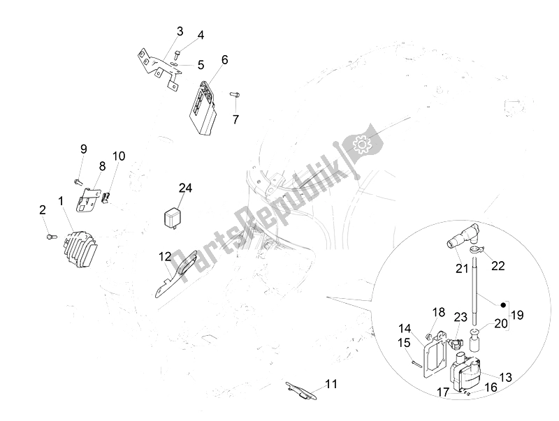 All parts for the Voltage Regulators - Electronic Control Units (ecu) - H. T. Coil of the Vespa Vespa Sprint 50 4T 4V USA Canada 2014
