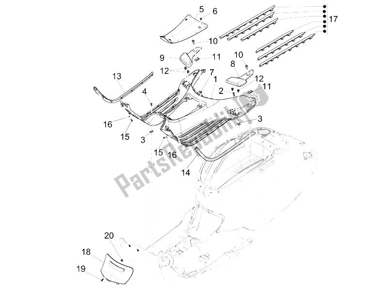 Todas las partes para Cubierta Central - Reposapiés de Vespa 150 4T 3V IE Primavera China 2015