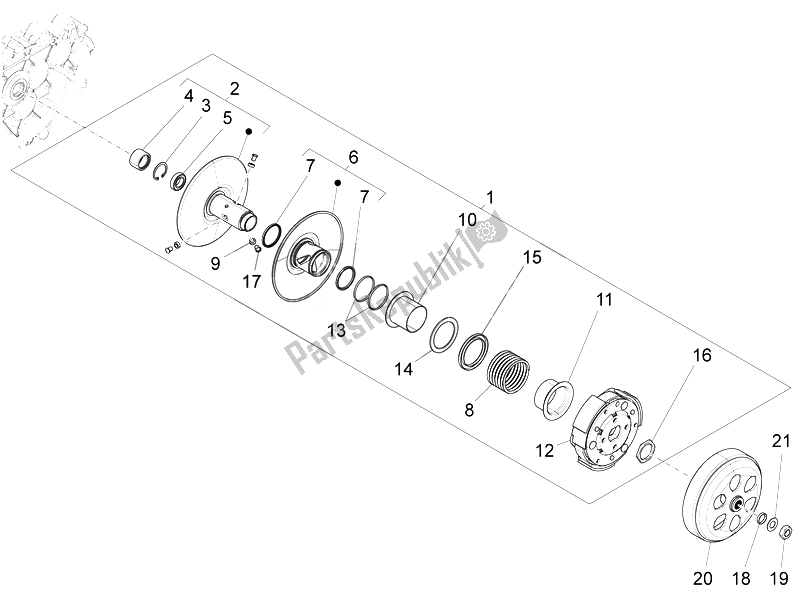 All parts for the Driven Pulley of the Vespa 946 125 2014