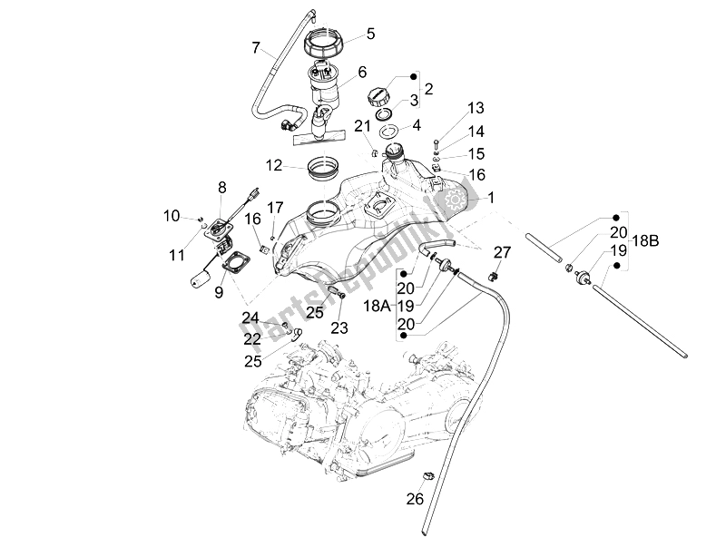 Tutte le parti per il Serbatoio Di Carburante del Vespa 150 4T 3V IE Primavera Vietnam 2014