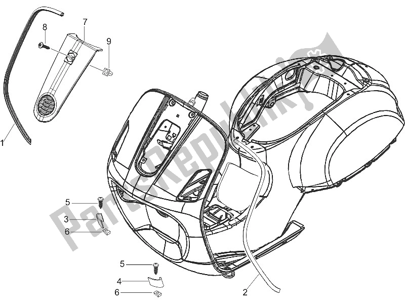 All parts for the Front Shield of the Vespa LXV 50 2T CH 2006