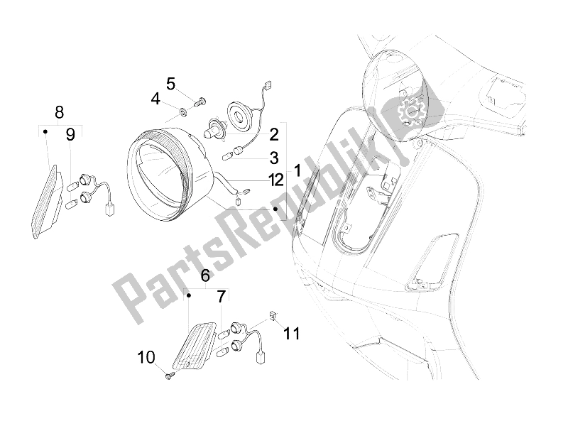 Toutes les pièces pour le Phares Avant - Clignotants du Vespa LX 150 4T IE Touring 2010