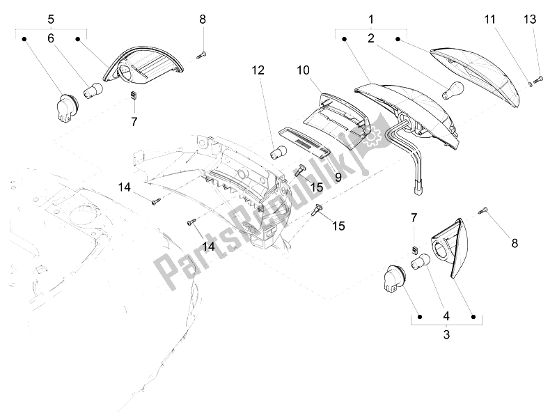 Toutes les pièces pour le Phares Arrière - Clignotants du Vespa LXV 150 4T 3V E3 Vietnam 2014