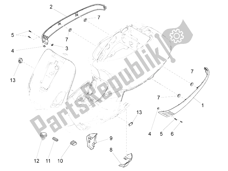 Todas las partes para Cubierta Lateral - Alerón de Vespa Vespa S 125 4T 3V E3 IE Asia 2012