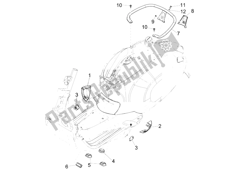 Toutes les pièces pour le Couvercle Latéral - Spoiler du Vespa Vespa Primavera 50 4T 4V USA Canada 2014