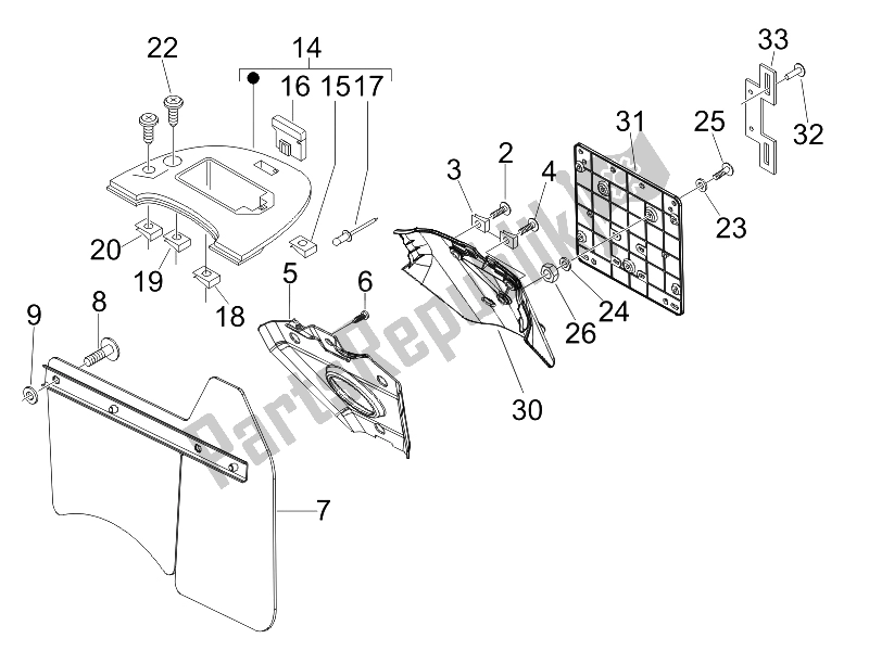 Tutte le parti per il Coperchio Posteriore - Paraspruzzi del Vespa LX 150 4T E3 2009