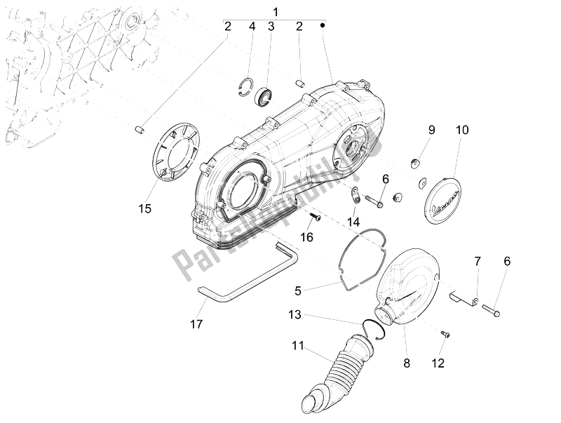 Tutte le parti per il Coperchio Del Carter - Raffreddamento Del Carter del Vespa Vespa GTS 125 4T 3V IE Super Asia 2014