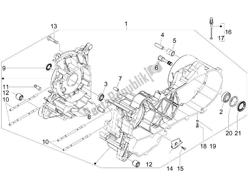 All parts for the Crankcase of the Vespa LX 50 4T 4V NL 2011