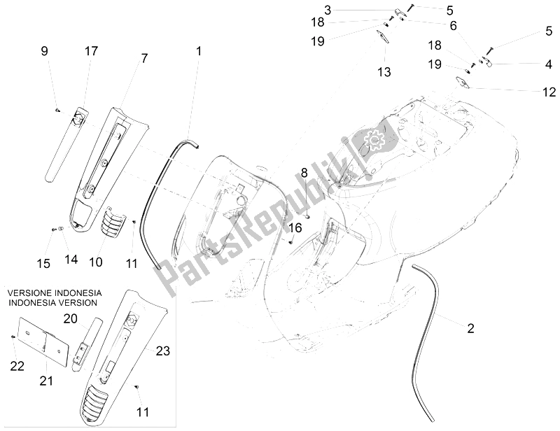 Tutte le parti per il Scudo Anteriore del Vespa Vespa S 125 4T 3V E3 IE Asia 2012