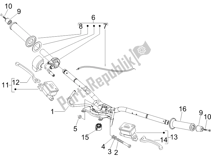 Toutes les pièces pour le Guidon - Master Cil. Du Vespa GTV 125 4T Navy E3 2007