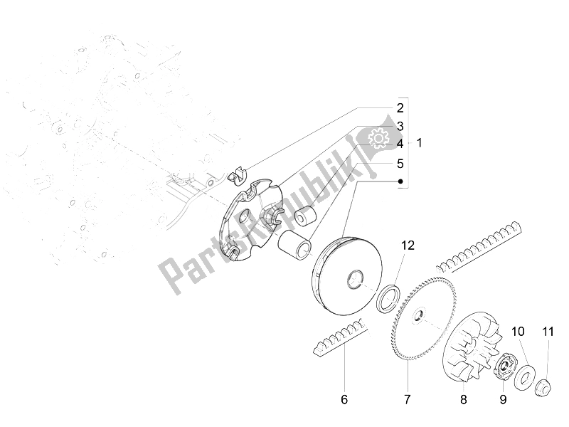 All parts for the Driving Pulley of the Vespa Vespa Sprint 50 4T 2V 25 KMH EU 2014