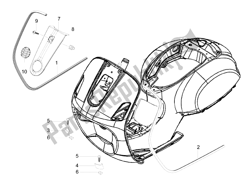 Tutte le parti per il Scudo Anteriore del Vespa LX 150 4T IE Touring 2010