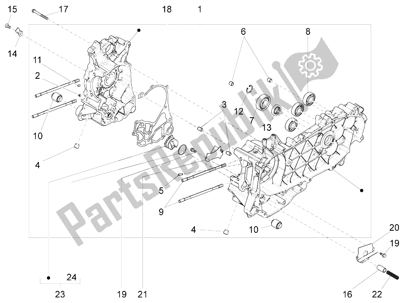 All parts for the Crankcase of the Vespa Vespa S 125 4T 3V E3 IE Asia 2012