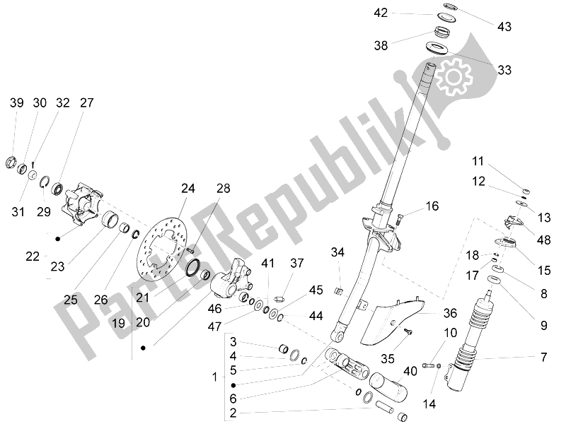 Toutes les pièces pour le Fourche / Tube De Direction - Palier De Direction du Vespa S 50 4T 4V College USA 2008