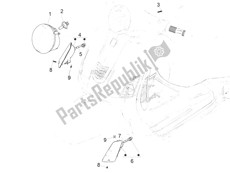 All parts for the Front Headlamps - Turn Signal Lamps of the Vespa Vespa GTS 125 4T E4 ABS EU 2016