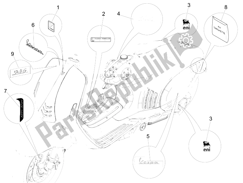 All parts for the Plates - Emblems of the Vespa 946 125 2014