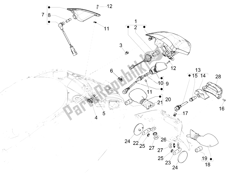 Todas las partes para Faros Traseros - Luces Intermitentes de Vespa Vespa Sprint 50 4T 4V USA Canada 2014