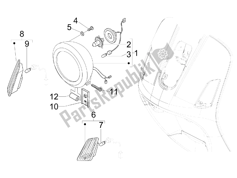 Toutes les pièces pour le Phares Avant - Clignotants du Vespa LXV 50 2T Navy 2007