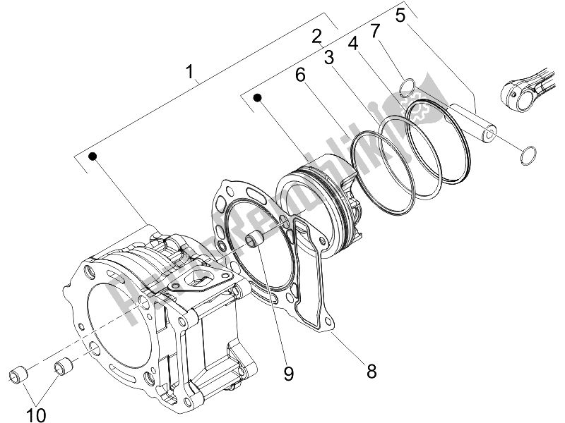All parts for the Cylinder-piston-wrist Pin Unit of the Vespa GTS 125 4T E3 2007