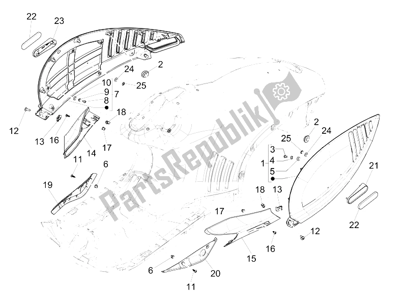 Toutes les pièces pour le Couvercle Latéral - Spoiler du Vespa 946 150 4T 3V ABS Armani USA 2015