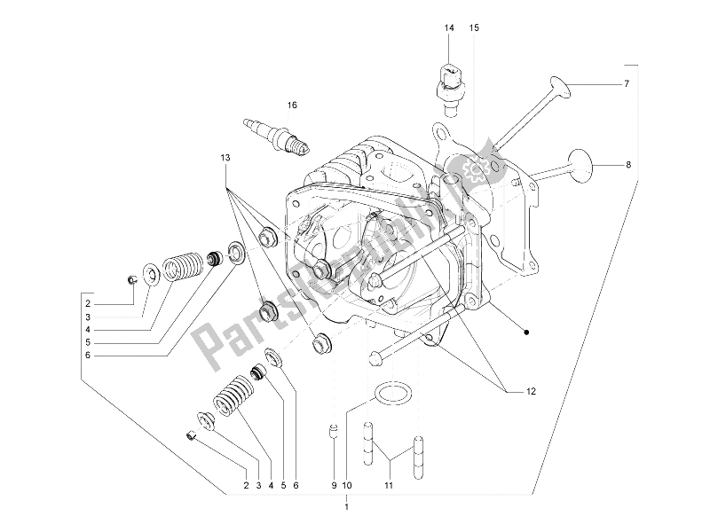 All parts for the Head Unit - Valve of the Vespa S 150 4T 2V E3 Taiwan 2011