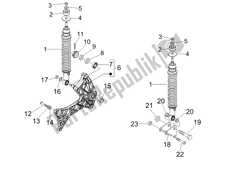 Toutes les pièces pour le Suspension Arrière - Amortisseur / S du Vespa GTV 250 IE Navy 2007