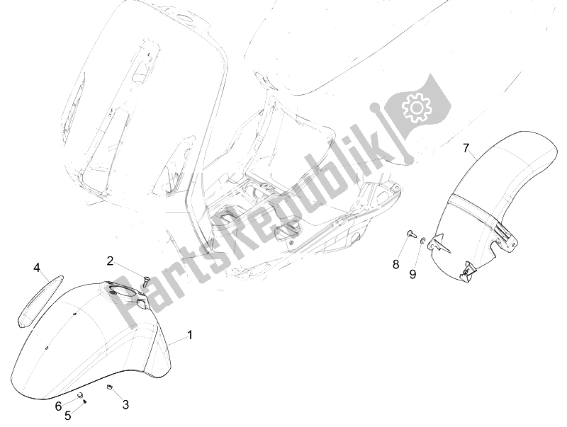 Todas las partes para Carcasa De La Rueda - Guardabarros de Vespa 125 4T 3V IE Primavera 2014