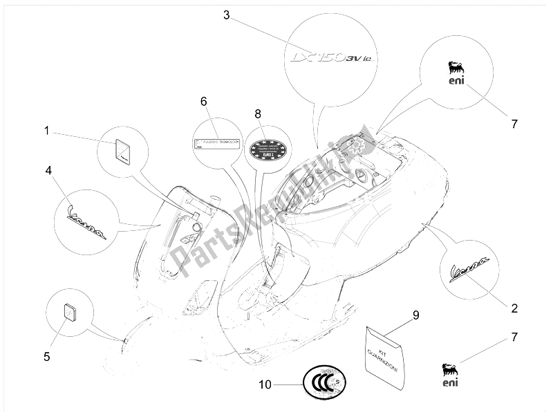 Toutes les pièces pour le Plaques - Emblèmes du Vespa LX 150 4T 3V IE Vietnam E3 2012