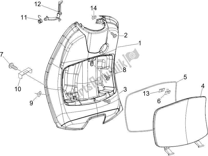 Wszystkie części do Przedni Schowek - Panel Ochraniaj? Cy Kolana Vespa LX 50 2T E2 Touring 30 KMH 2010