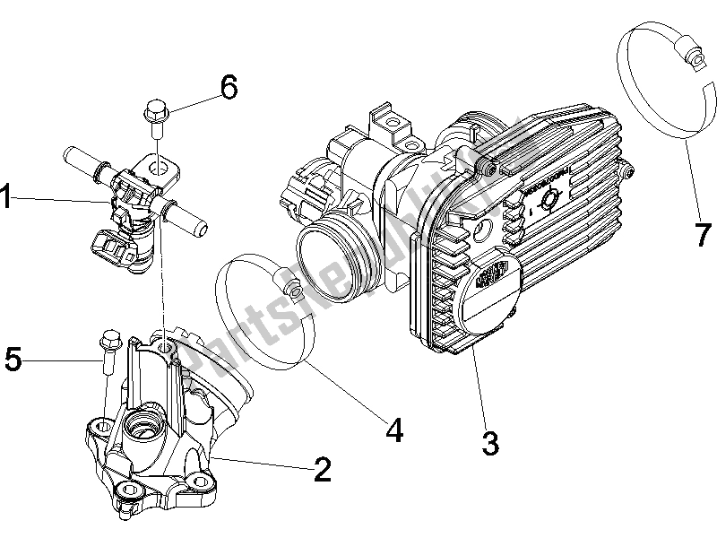 Tutte le parti per il Corpo Farfallato - Iniettore - Raccordo del Vespa GTS 250 ABS 2005