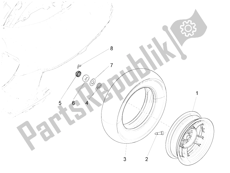 All parts for the Rear Wheel of the Vespa S 125 4T 3V IE 2012
