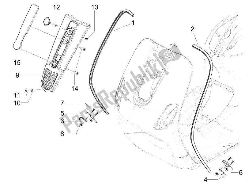 Tutte le parti per il Scudo Anteriore del Vespa S 150 4T 2008