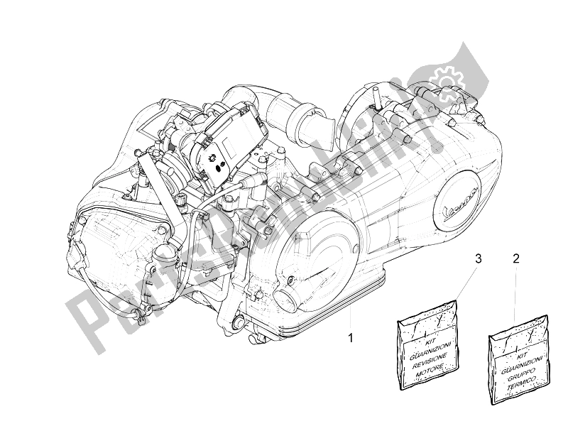 Alle onderdelen voor de Motor Assemblage van de Vespa 946 150 4T 3V ABS Armani Asia 2015