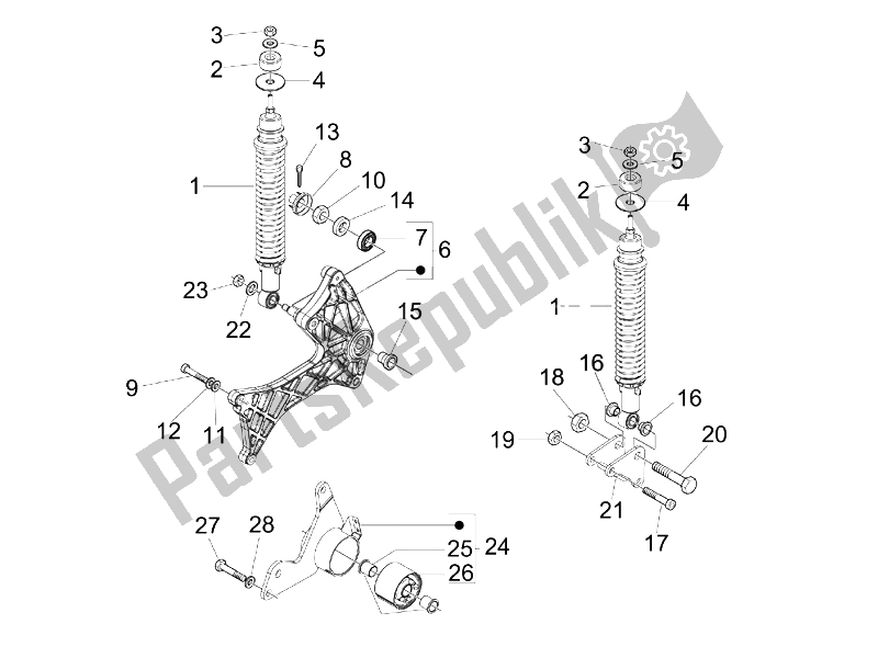 All parts for the Rear Suspension - Shock Absorber/s of the Vespa Granturismo 200 L USA 2006